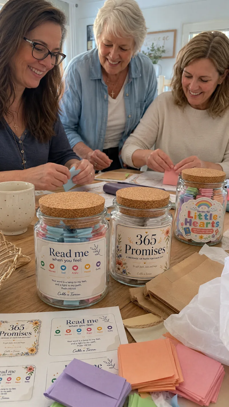 A women's group making promise jars together at home